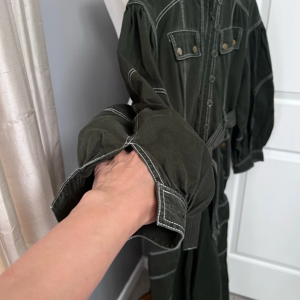 Ulla Johnson Dark Green Utility Jumpsuit with Belted Waist - Picture 5 of 14